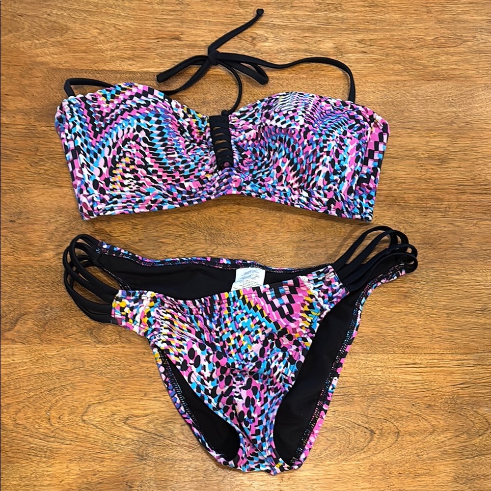 Lucky Brand Medium Colorful Strapless Bikini Set
